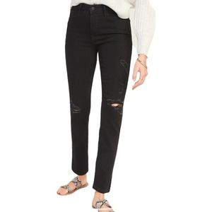 NWOT Old Navy High-Waisted Power Slim Straight Ripped Distressed Black Jeans 0P